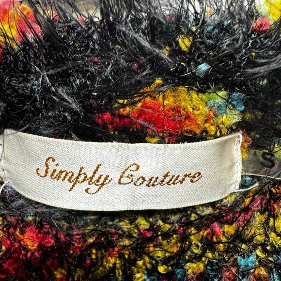 Simply Couture Long Swing Bottom Feather Like Cardigan Black Multicolored Sz S - Picture 12 of 14